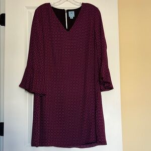 CeCe Long Sleeve Patterned Dress in Purple and Black